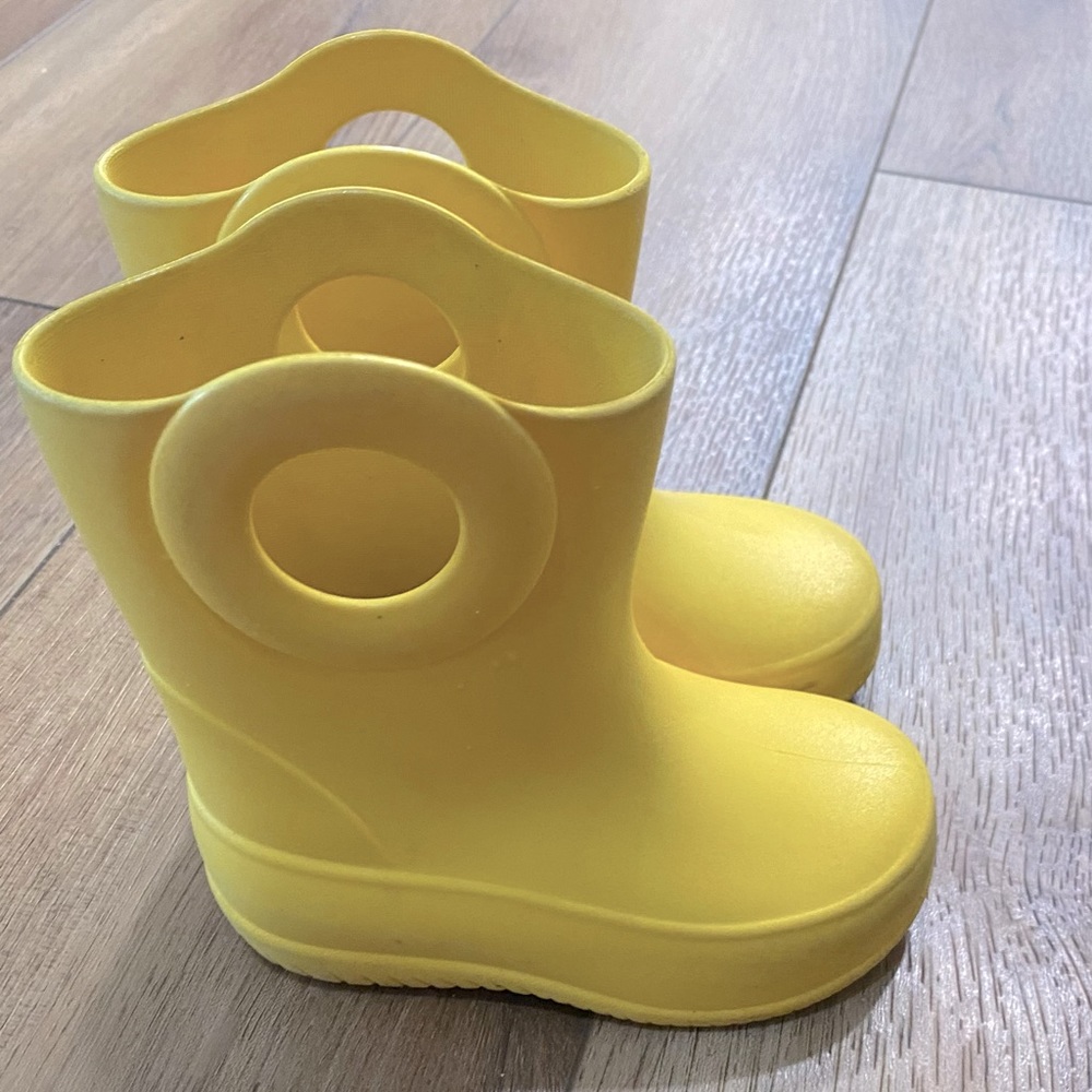 Bright yellow Okabashi rain boots